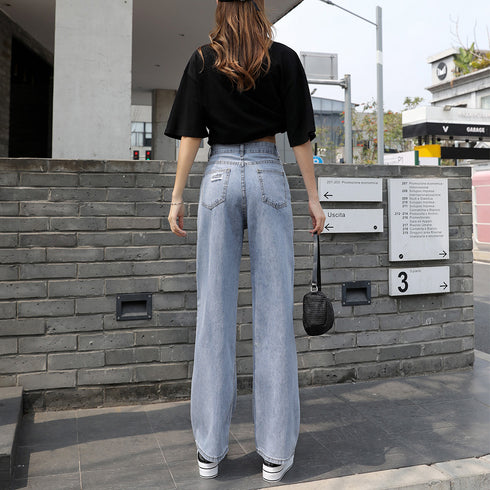 デニムパンツ ストレートパンツ 韓国風 レディース ダメージ加工 デニムワイドパンツ ハイウエスト ロングパンツ 着やせ ゆったり おしゃれ 20代 30代 6XINANYT-005