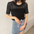 メッシュサマーニット レディース半袖夏服 穴あき ショート丈トップス 無地クルーネック 透かし編みニットプルオーバー 春夏秋 透け感 おしゃれ きれいめカジュアル 6XINANYT-026