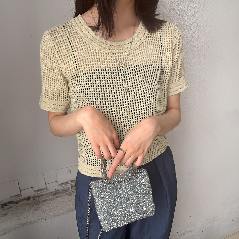 メッシュサマーニット レディース半袖夏服