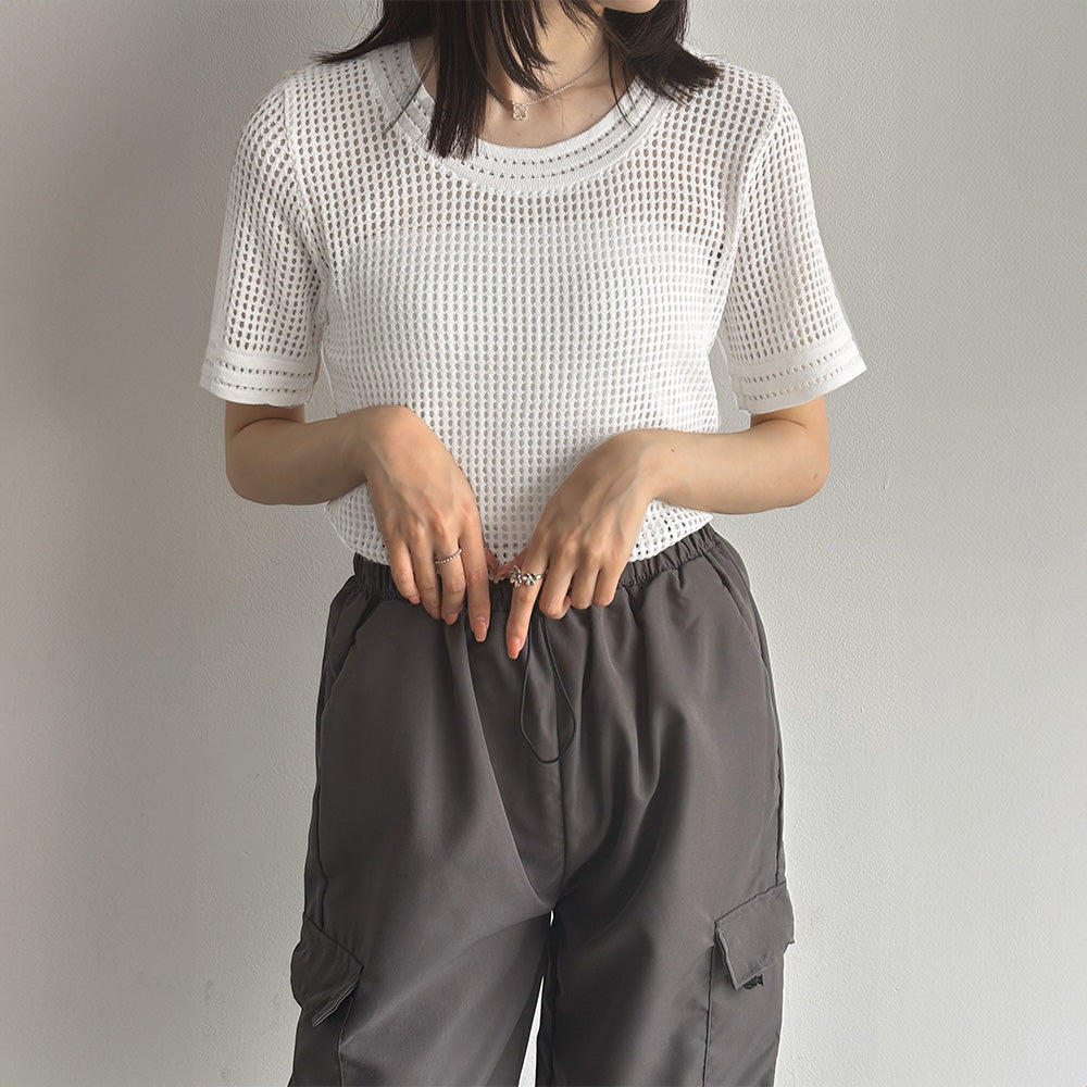 メッシュサマーニット レディース半袖夏服