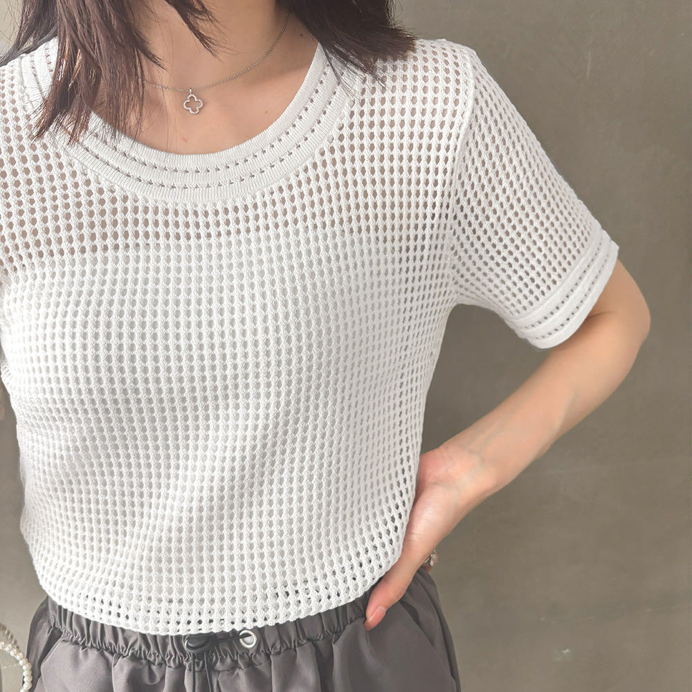 メッシュサマーニット レディース半袖夏服