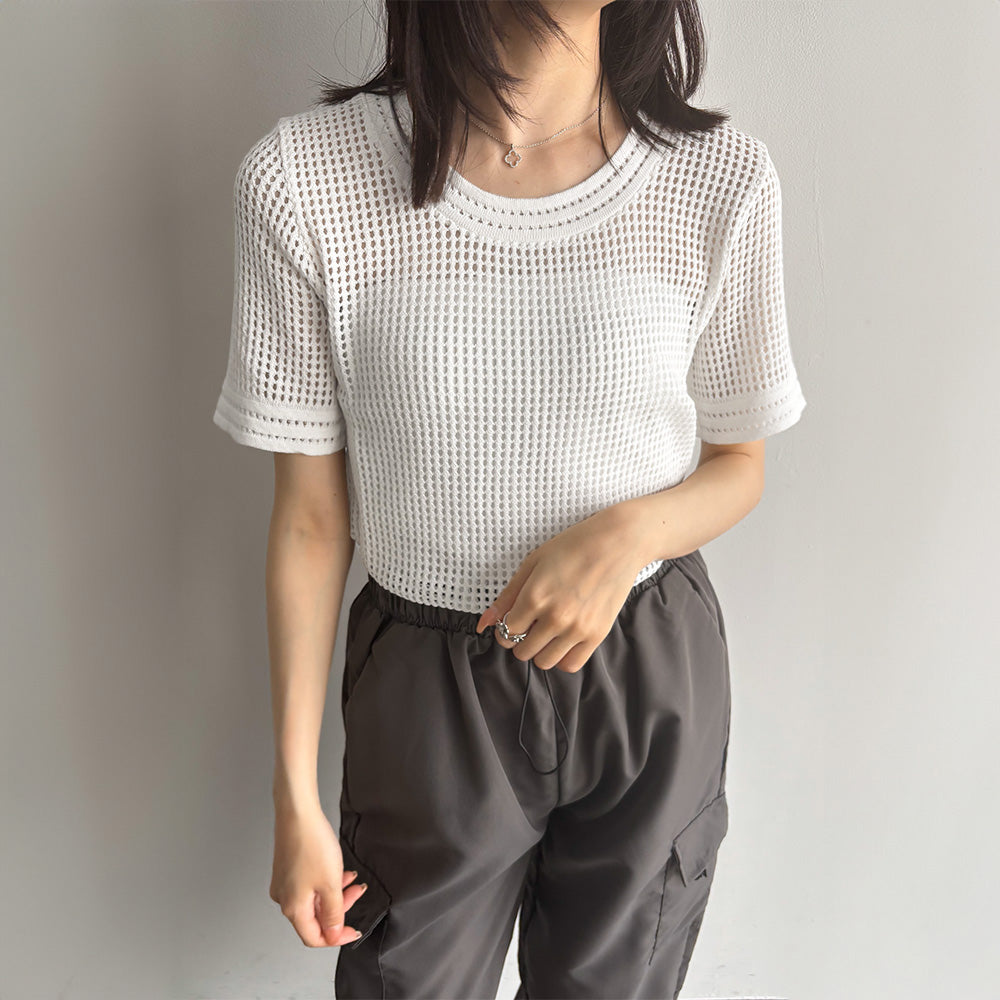 メッシュサマーニット レディース半袖夏服
