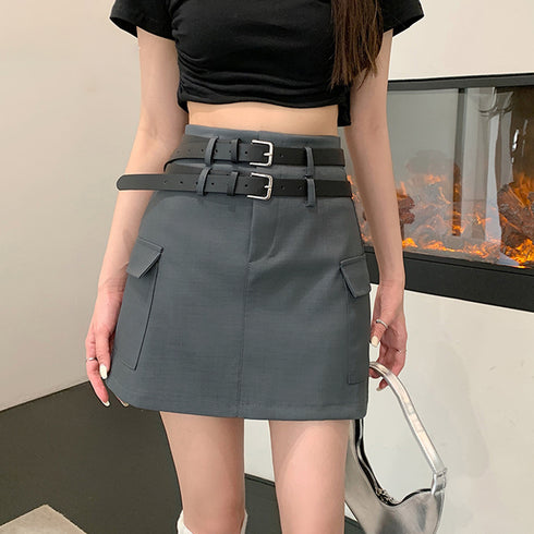 ミニスカート キュロットスカート 着やせ レディース タイトスカート 膝上丈 インナーパンツ付き セクシー ハイウエスト ショートスカート ベルト付き 美脚 韓国 6XINANYT-028