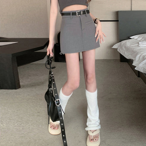 ミニスカート スーツスカート ベルト付き レディース ハイウエスト 膝上スカート無地可愛い 台形スカート ショート丈 美脚脚長ボトムス Aライン 春夏秋冬おしゃれ 6XINANYT-029