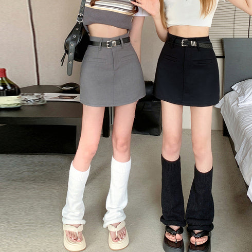 ミニスカート スーツスカート ベルト付き レディース ハイウエスト 膝上スカート無地可愛い 台形スカート ショート丈 美脚脚長ボトムス Aライン 春夏秋冬おしゃれ 6XINANYT-029