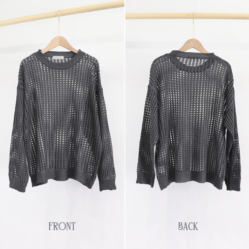 メッシュニット 透かし編みトップス 長袖 おしゃれサマーニット ゆったり レディース ニットブラウス プルオーバー韓国 重ね着フィッシュネットニット 肌見せ透け感 6XINANYT-030