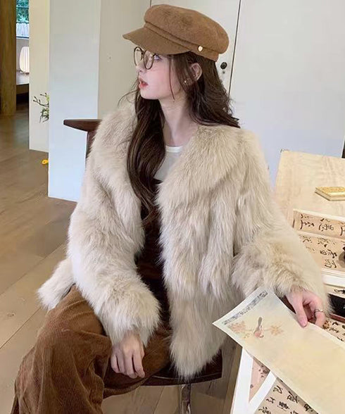 ふわふわフェイクファージャケットビッグ襟 レディース フェミニン ボリュームファー 中綿ジャケット厚手暖かい モコモコブルゾン 秋冬ファーコート大人可愛い 高見え 6XJ-001