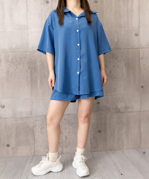 半袖シャツ ショートパンツ セットアップ 大人カジュアルトップス ハイウエストショーパン 脚長見え 薄手夏向け上下セット ゆったり リラックスウェア着やせ 韓国風 6XRL-001