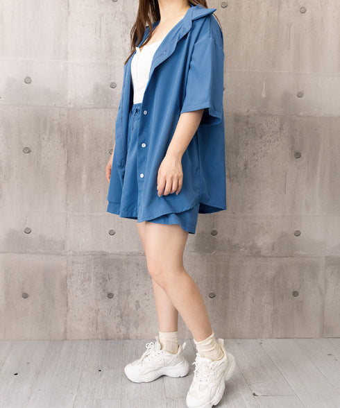 半袖シャツ ショートパンツ セットアップ 大人カジュアルトップス ハイウエストショーパン 脚長見え 薄手夏向け上下セット ゆったり リラックスウェア着やせ 韓国風 6XRL-001