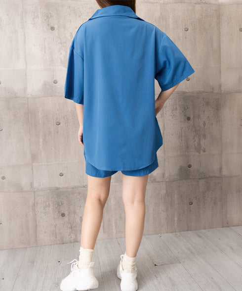 半袖シャツ ショートパンツ セットアップ 大人カジュアルトップス ハイウエストショーパン 脚長見え 薄手夏向け上下セット ゆったり リラックスウェア着やせ 韓国風 6XRL-001
