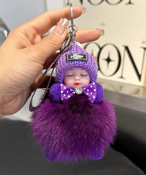 バッグチャーム可愛い赤ちゃんキーホルダー 韓国風 ふわふわドールチャーム ぬいぐるみチャーム もこもこ おやすみ赤ちゃん飾りバッグアクセサリー ファーチャーム人気 6YANNI-002