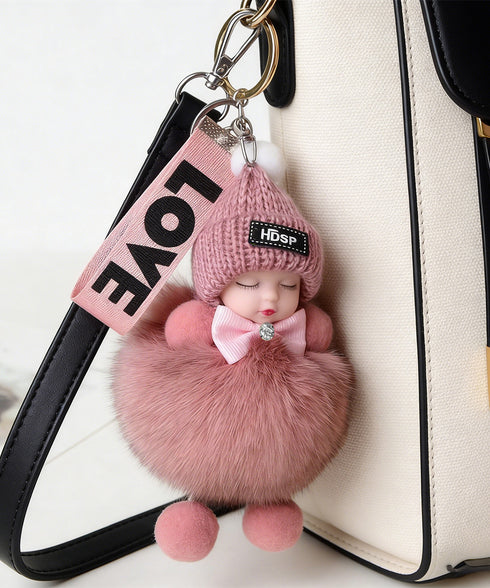 バッグチャーム可愛い赤ちゃんキーホルダー 韓国風 ふわふわドールチャーム ぬいぐるみチャーム もこもこ おやすみ赤ちゃん飾りバッグアクセサリー ファーチャーム人気 6YANNI-002