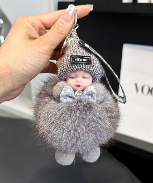 バッグチャーム可愛い赤ちゃんキーホルダー 韓国風 ふわふわドールチャーム ぬいぐるみチャーム もこもこ おやすみ赤ちゃん飾りバッグアクセサリー ファーチャーム人気 6YANNI-002