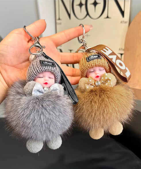 バッグチャーム可愛い赤ちゃんキーホルダー 韓国風 ふわふわドールチャーム ぬいぐるみチャーム もこもこ おやすみ赤ちゃん飾りバッグアクセサリー ファーチャーム人気 6YANNI-002