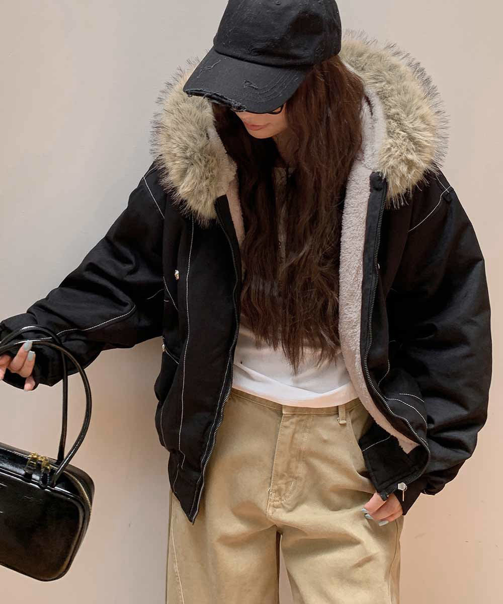 ファーフードジャケット裏ボアブルゾン冬服