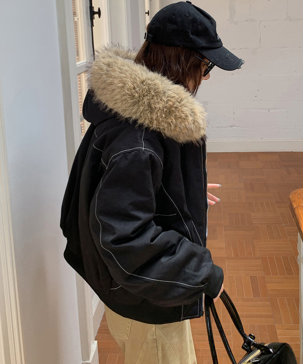 ファーフードジャケット裏ボアブルゾン冬服
