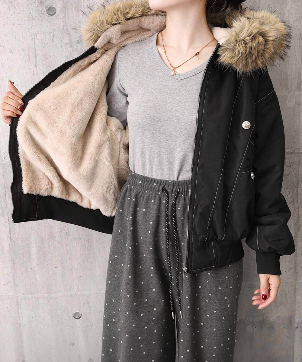 ファーフードジャケット裏ボアブルゾン冬服