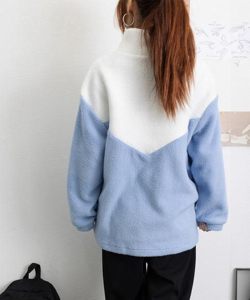 スタンドカラーボアジャケット バイカラー ボアブルゾン レディース ジップアップ ボアカーディガン 暖かい 秋冬服 ハートフリースアウター カジュアル おしゃれ 6YIGUL-003