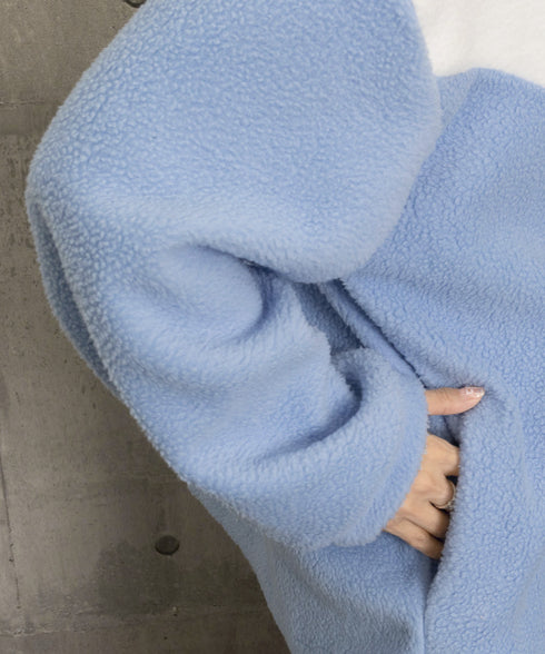 スタンドカラーボアジャケット バイカラー ボアブルゾン レディース ジップアップ ボアカーディガン 暖かい 秋冬服 ハートフリースアウター カジュアル おしゃれ 6YIGUL-003