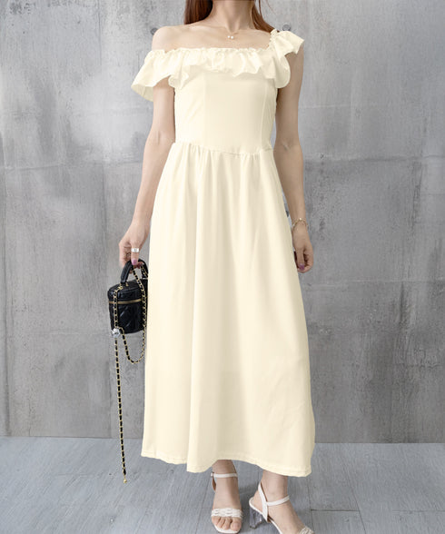 フリル付きワンピース ノースリーブワンピ レディース スクエアネックリゾートワンピース ハイウエストフレアワンピース バックシャーリング 春夏ロングワンピ 韓国風 6YIGUL-007
