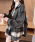 エンボスロゴスウェットアウターチェック柄 レディース 型押し羽織り オーバーサイズ ライトアウター 体型カバー ビッグシルエット春秋服 韓国風 シャツアウター長袖 6YIGUL-008