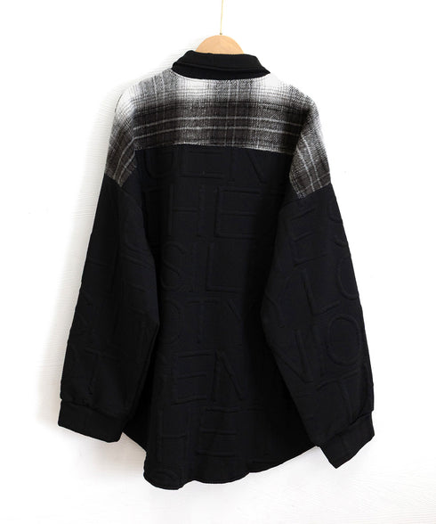 エンボスロゴスウェットアウターチェック柄 レディース 型押し羽織り オーバーサイズ ライトアウター 体型カバー ビッグシルエット春秋服 韓国風 シャツアウター長袖 6YIGUL-008