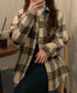 裏起毛チェックシャツジャケット ゆったり レディース レトロ風 厚手シャツカーディガン あったたか長袖軽アウター カジュアル シャツアウター 体型カバー ふわふわ 6YINGXIANG-001