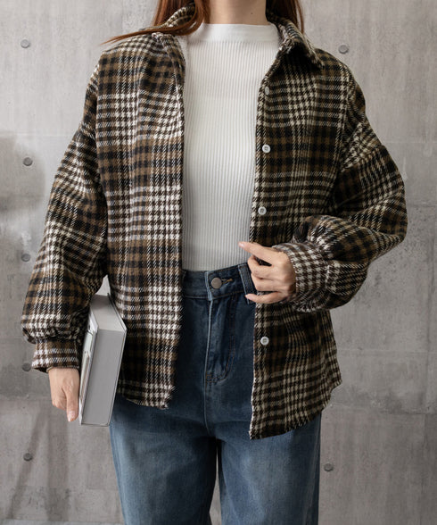 裏起毛チェックシャツジャケット ゆったり レディース レトロ風 厚手シャツカーディガン あったたか長袖軽アウター カジュアル シャツアウター 体型カバー ふわふわ 6YINGXIANG-001