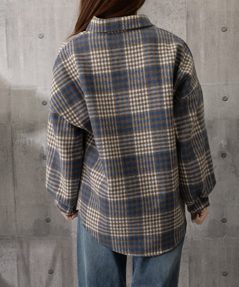 裏起毛チェックシャツジャケット ゆったり レディース レトロ風 厚手シャツカーディガン あったたか長袖軽アウター カジュアル シャツアウター 体型カバー ふわふわ 6YINGXIANG-001