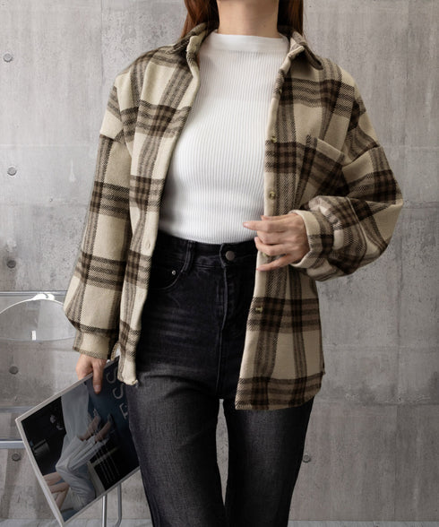 裏起毛チェックシャツジャケット ゆったり レディース レトロ風 厚手シャツカーディガン あったたか長袖軽アウター カジュアル シャツアウター 体型カバー ふわふわ 6YINGXIANG-001