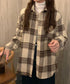 裏起毛チェックシャツジャケット ゆったり レディース レトロ風 厚手シャツカーディガン あったたか長袖軽アウター カジュアル シャツアウター 体型カバー ふわふわ 6YINGXIANG-001