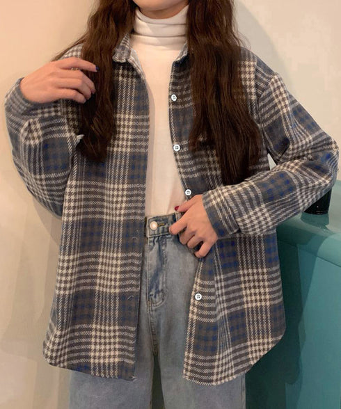 裏起毛チェックシャツジャケット ゆったり レディース レトロ風 厚手シャツカーディガン あったたか長袖軽アウター カジュアル シャツアウター 体型カバー ふわふわ 6YINGXIANG-001