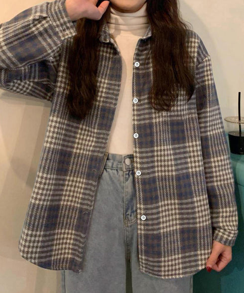 裏起毛チェックシャツジャケット ゆったり レディース レトロ風 厚手シャツカーディガン あったたか長袖軽アウター カジュアル シャツアウター 体型カバー ふわふわ 6YINGXIANG-001