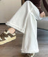 フリンジ デニムパンツ ハイウエスト美脚 レディース ストレートパンツ ゆったりセミワイドパンツ 韓国風ジーンズ 脚長ロングパンツ 着やせジーパン オールジーンズ 6YISHANG-001