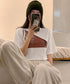 レイヤードタンク付きTシャツカットアウト アシンメトリーTシャツ タンクトップ2点セット レディース Y2Kレイヤードトップスクロップド丈 半袖カットソー 韓国風 6YIXIU-001