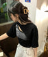 レイヤードタンク付きTシャツカットアウト アシンメトリーTシャツ タンクトップ2点セット レディース Y2Kレイヤードトップスクロップド丈 半袖カットソー 韓国風 6YIXIU-001