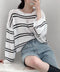 透かし編み ニットトップス ボーダー夏服 サマーニット レディース クルーネック ショート丈トップス ゆったり プルオーバー 大人カジュアル 冷房対策 日焼け止め 6YIYUAN-002