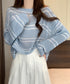 透かし編み ニットトップス ボーダー夏服 サマーニット レディース クルーネック ショート丈トップス ゆったり プルオーバー 大人カジュアル 冷房対策 日焼け止め 6YIYUAN-002