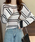 透かし編み ニットトップス ボーダー夏服 サマーニット レディース クルーネック ショート丈トップス ゆったり プルオーバー 大人カジュアル 冷房対策 日焼け止め 6YIYUAN-002