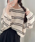 透かし編み ニットトップス ボーダー夏服 サマーニット レディース クルーネック ショート丈トップス ゆったり プルオーバー 大人カジュアル 冷房対策 日焼け止め 6YIYUAN-002
