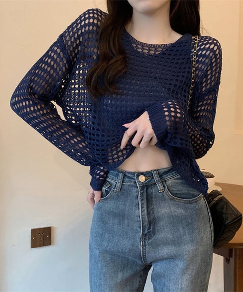 メッシュニット タンクトップ 2点セット ショート丈ニットトップス セットアップ 透かし編みトップス ニットキャミ 体型カバーニットアンサンブル カジュアル韓国風 6YIYUAN-005