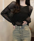 メッシュニット タンクトップ 2点セット ショート丈ニットトップス セットアップ 透かし編みトップス ニットキャミ 体型カバーニットアンサンブル カジュアル韓国風 6YIYUAN-005