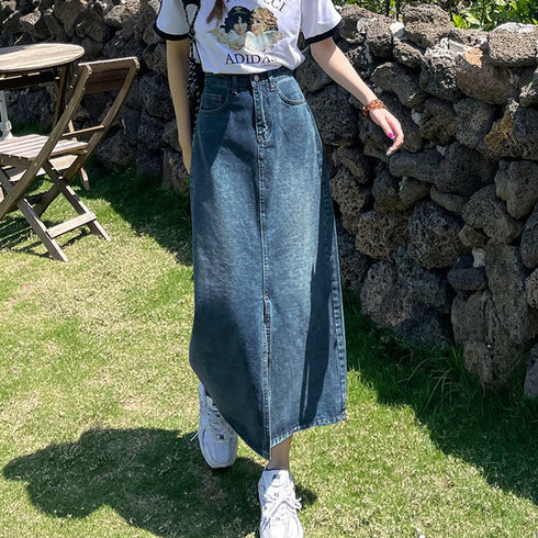 デニムスカート スリット タイトスカート レディース ハイウエスト レトロ ロングスカート 大人カジュアル 体型カバー 着やせ ストレートスカート韓国 春夏秋冬 6YPMY-001