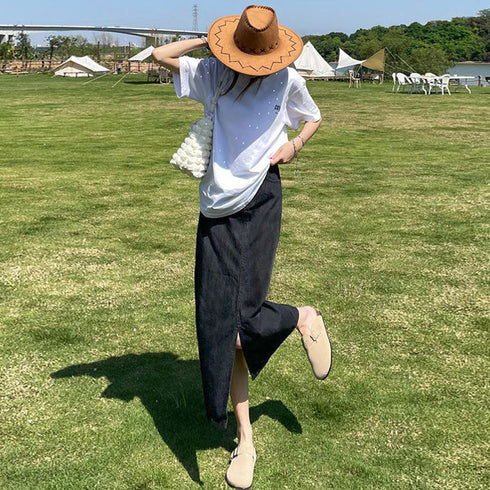 デニムスカート スリット タイトスカート レディース ハイウエスト レトロ ロングスカート 大人カジュアル 体型カバー 着やせ ストレートスカート韓国 春夏秋冬 6YPMY-001