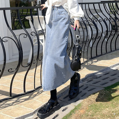 デニムスカート スリット タイトスカート レディース ハイウエスト レトロ ロングスカート 大人カジュアル 体型カバー 着やせ ストレートスカート韓国 春夏秋冬 6YPMY-001