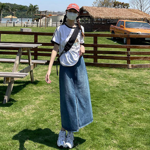 デニムスカート スリット タイトスカート レディース ハイウエスト レトロ ロングスカート 大人カジュアル 体型カバー 着やせ ストレートスカート韓国 春夏秋冬 6YPMY-001