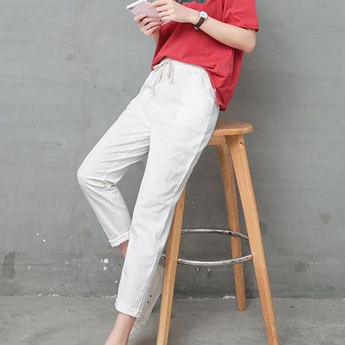 綿麻パンツ ストレートパンツ レディース リネンロングパンツ ウエストゴム アンクル丈 楽ちんイージーパンツ ロールアップ きれいめカジュアル 20代30代40代 6YTANG-001