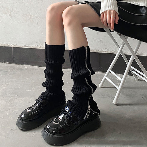ニットレッグウォーマー ジップつき韓国風 レディース ボリューム 足首ウォーマー 履きやすい防寒グッズ 冷え対策 ニットレックカバー 美脚スタイルルーズソックス 6YUFEN-001