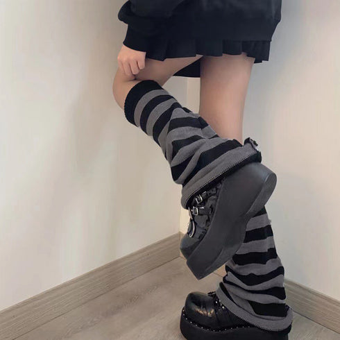ボーダー柄 ニットレッグウォーマー 美脚 レディース ワイド ニットレッグカバー 冷え対策 履きやすい 足首ウォーマー おしゃれ 防寒グッズ フレアレッグソックス 6YUFEN-002