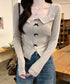 リボンニットトップス スクエアネック秋服 リブニットプルオーバーレディース セクシーニットカットソー フロントスリットニット 柔らかい大人可愛いトップス長袖 秋冬 6YULICHU-001